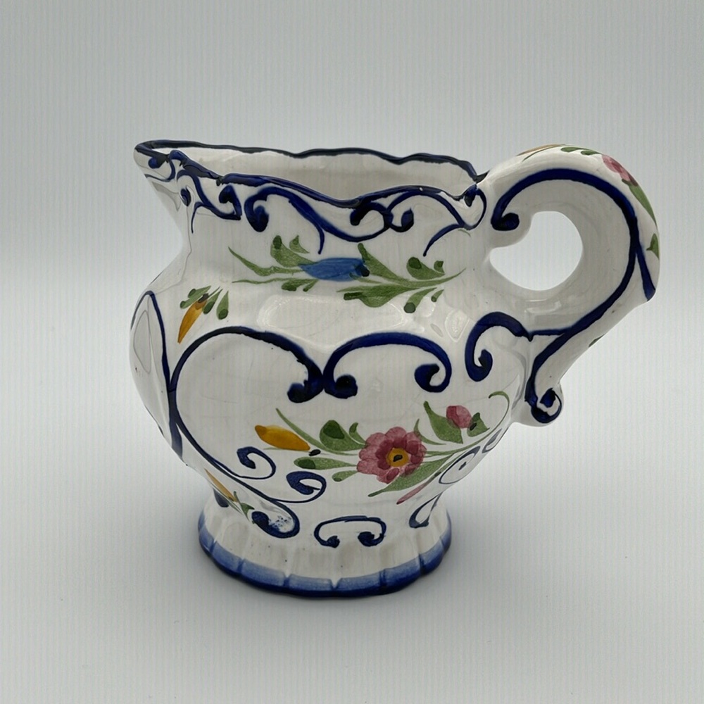 Beautiful, Hand Painted Floral Portugal Ceramic Pitcher. RCCL